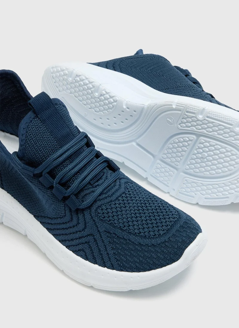 Matalan Navy Knit Lace Up Trainers